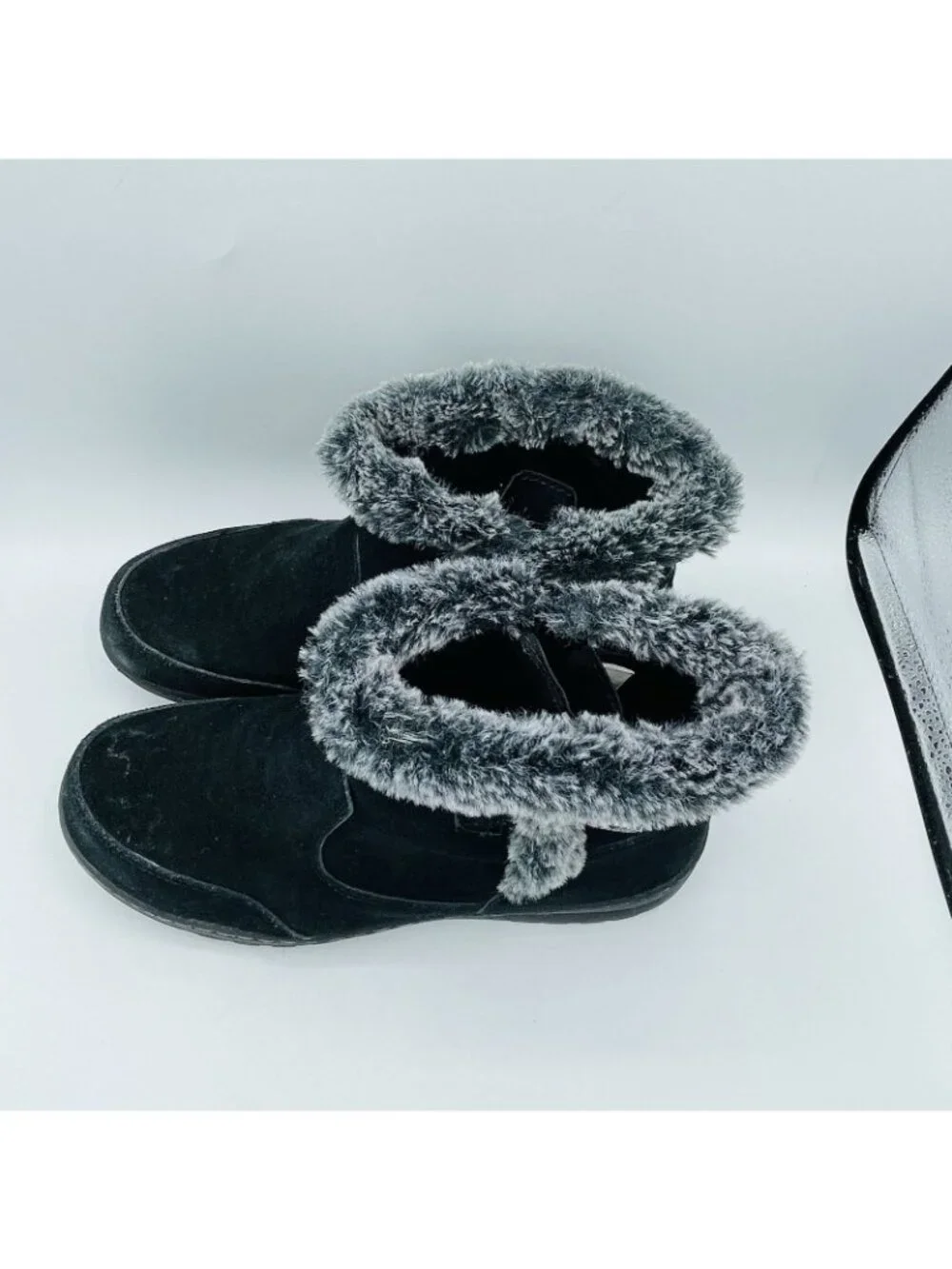 Khombu Shoes Womens Size 9 M Black iris Leather Faux Fur Boots Ankle Booties Zip